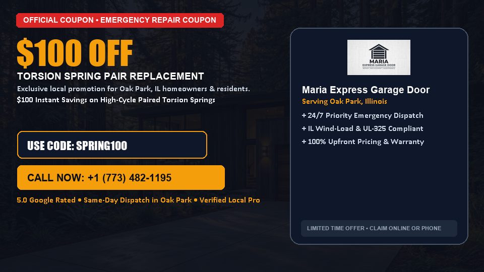 $100 OFF Dual High-Cycle Torsion Spring Replacement in Oak Park, IL - Maria Express Garage Door