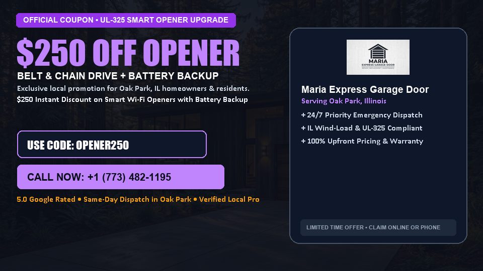 $250 OFF Smart Wi-Fi Garage Door Opener Installation in Oak Park, IL - Maria Express Garage Door